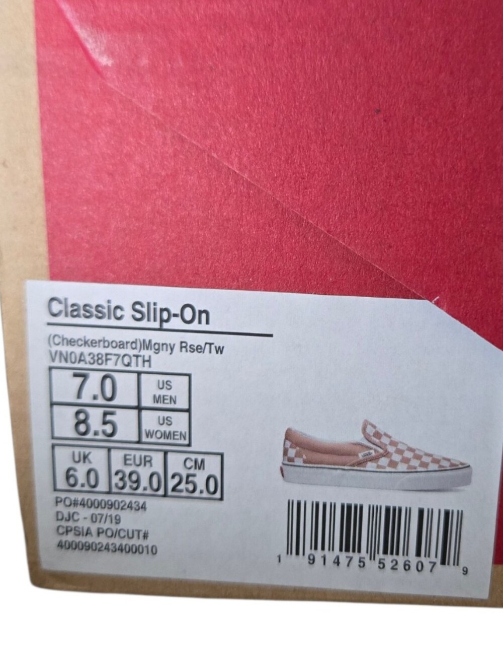 🌸 Vans Classic Slip-On Checkerboard Sneakers | Misty Rose | Women's 8.5 - Picture 5 of 13